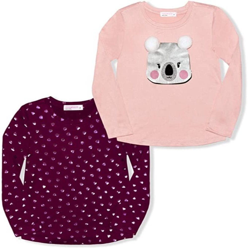 Young Hearts 2 Pc LS Shirts for Girls, Round Neck Shirt Set with Koala Size 4